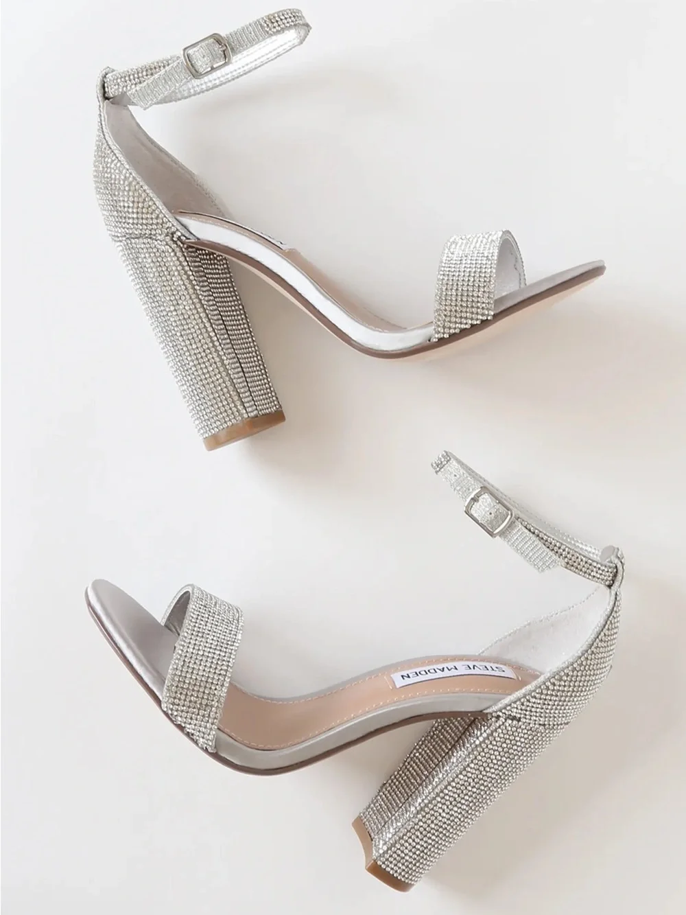 Steve Madden Silver Crystal Embellished Block Heel Sandals Size 7.5